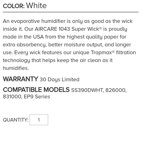 AIRCARE 1043 Super Wick NEW Evaporative Humidifier - Picture 8 of 9
